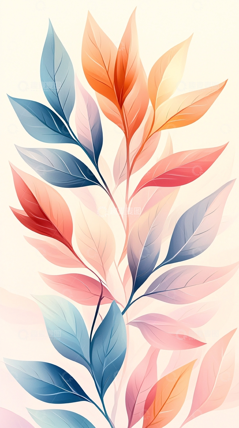 高清大图下载【趣麦麦图】色彩斑斓的树叶插画素材