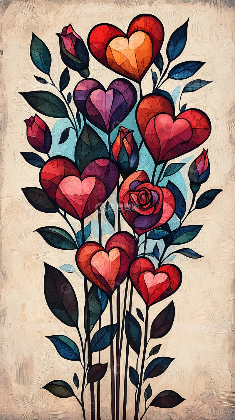 高清大图下载【趣麦麦图】心形花朵艺术插画