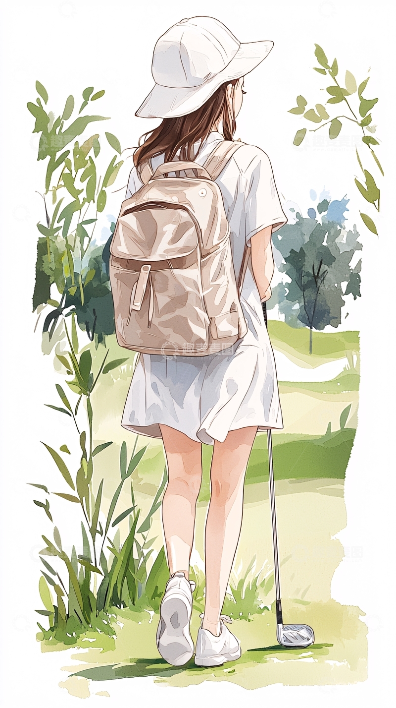 高清大图下载【趣麦麦图】夏日高尔夫女孩背影