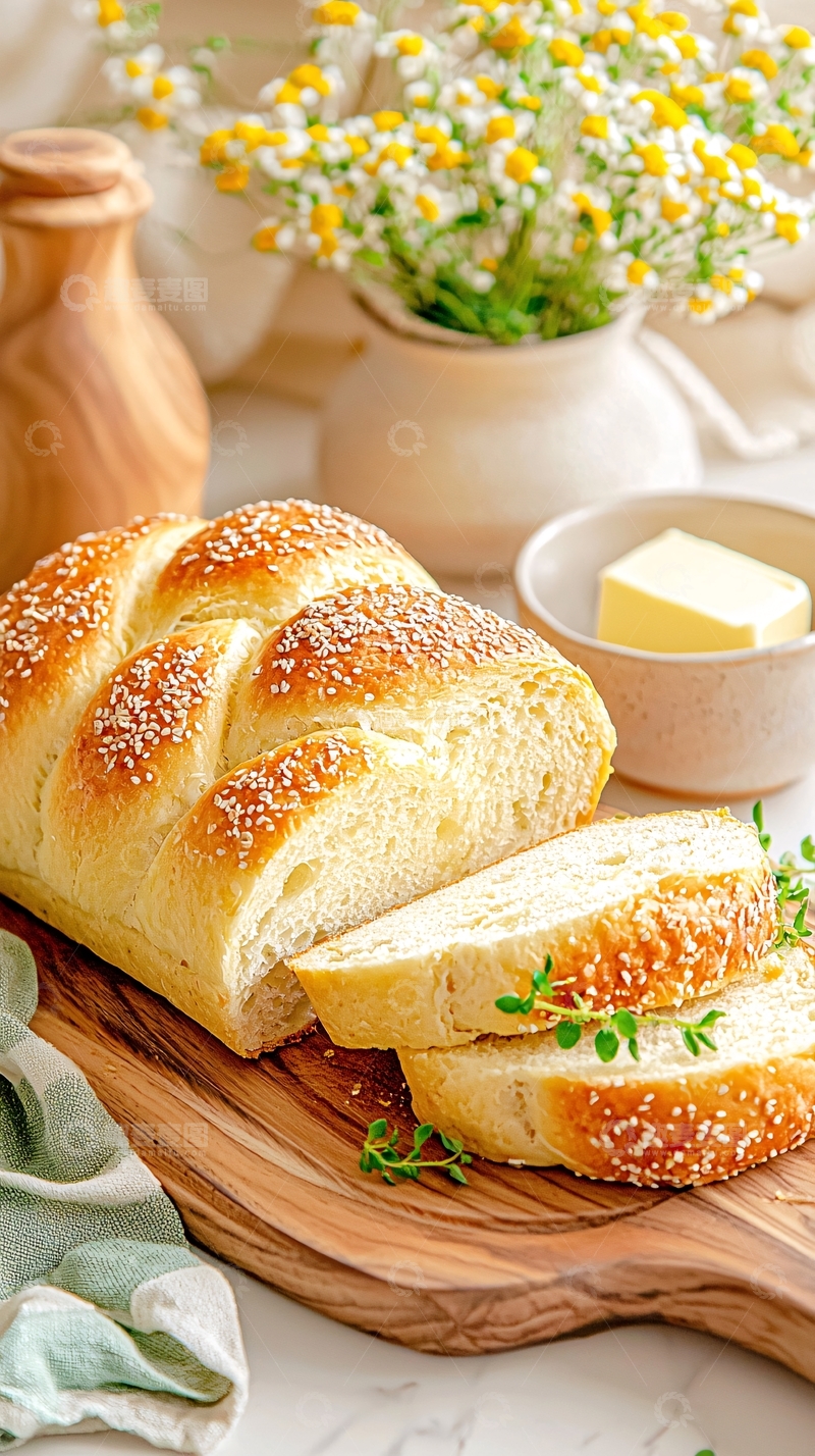 高清大图下载【趣麦麦图】新鲜出炉的面包与黄花装饰