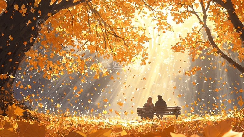 高清大图下载【趣麦麦图】秋日落叶下的浪漫约会