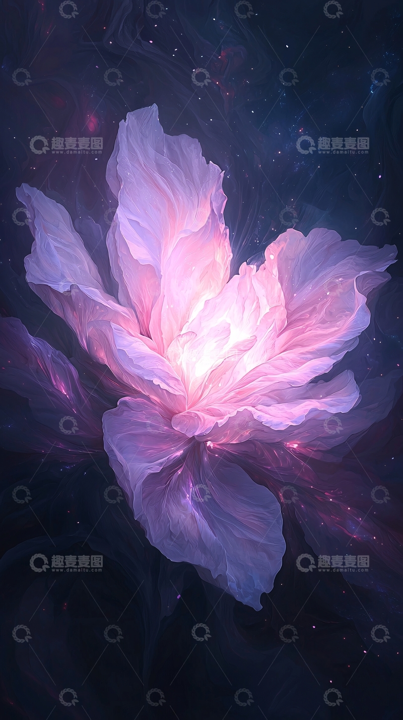 高清大图下载【趣麦麦图】梦幻星空下的紫色花朵