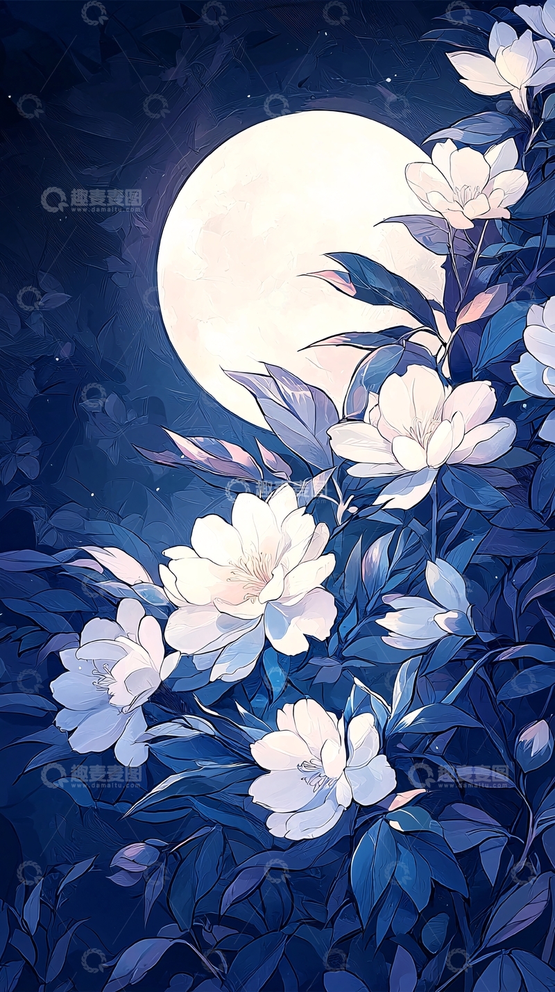 高清大图下载【趣麦麦图】月光下的花丛
