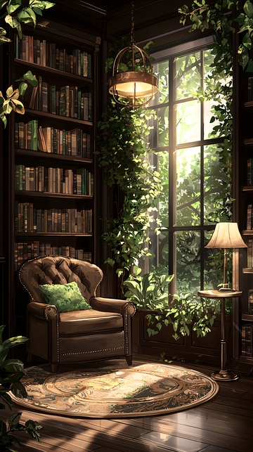 绿色植物环绕的温馨书房