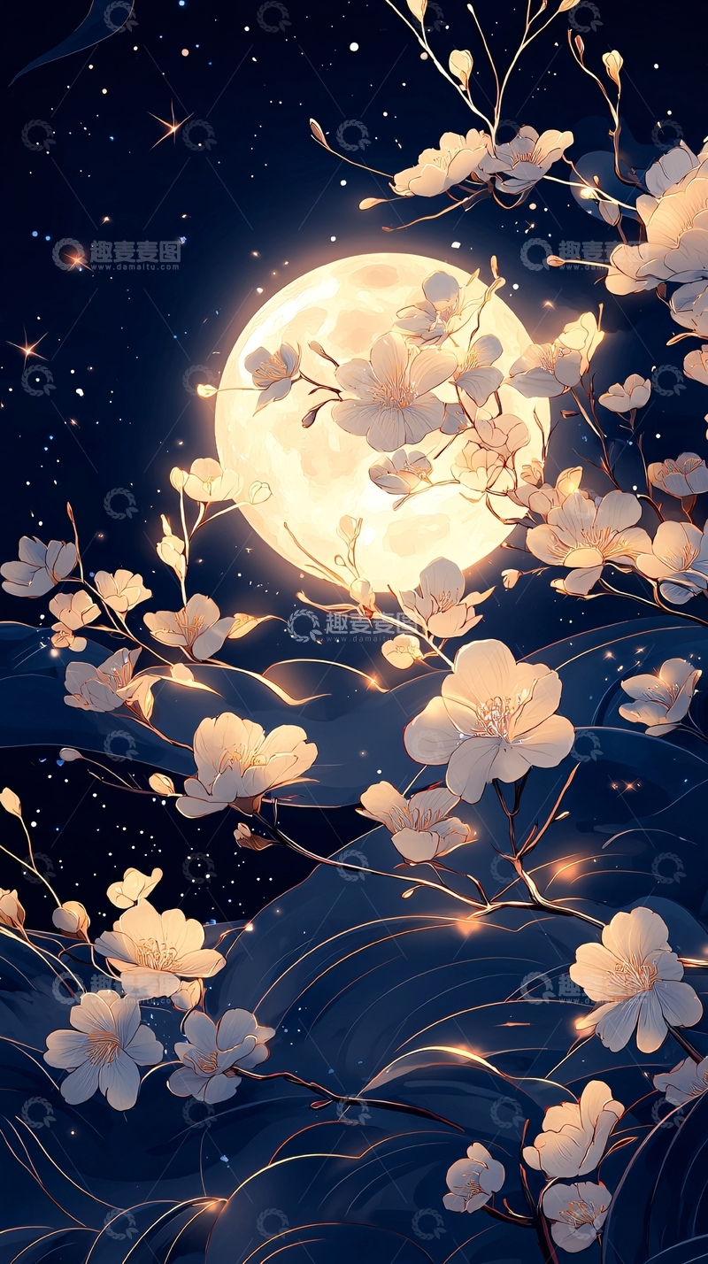 高清大图下载【趣麦麦图】月光下的樱花夜景