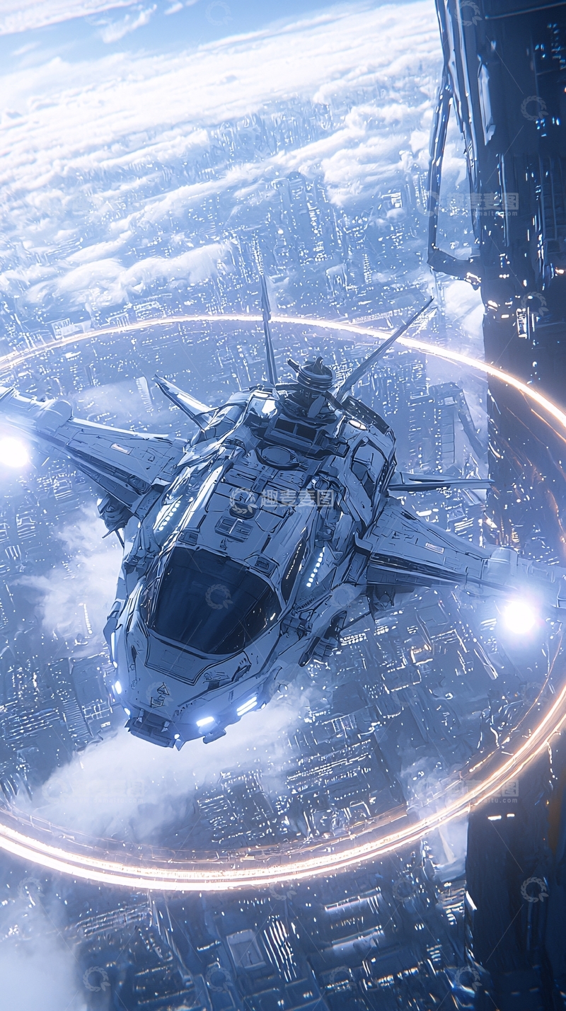高清大图下载【趣麦麦图】未来城市中的科幻飞船