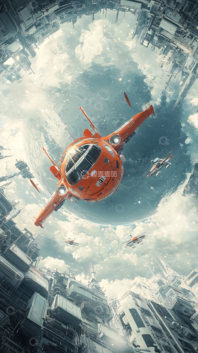 高清大图下载【趣麦麦图】未来城市飞行器穿梭