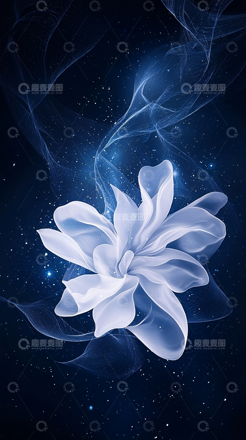 高清大图下载【趣麦麦图】梦幻星空下的白色花朵
