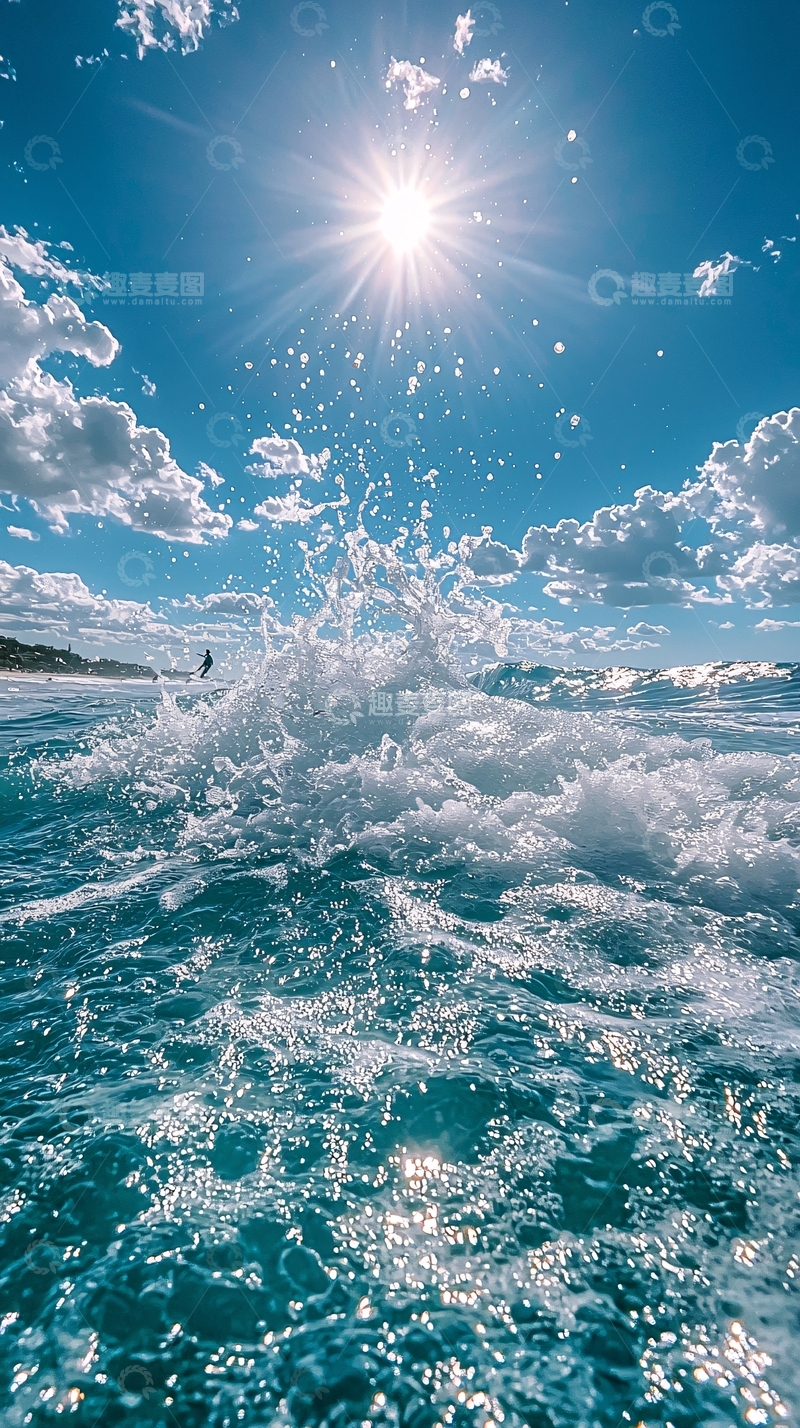 高清大图下载【趣麦麦图】阳光海滩冲浪瞬间