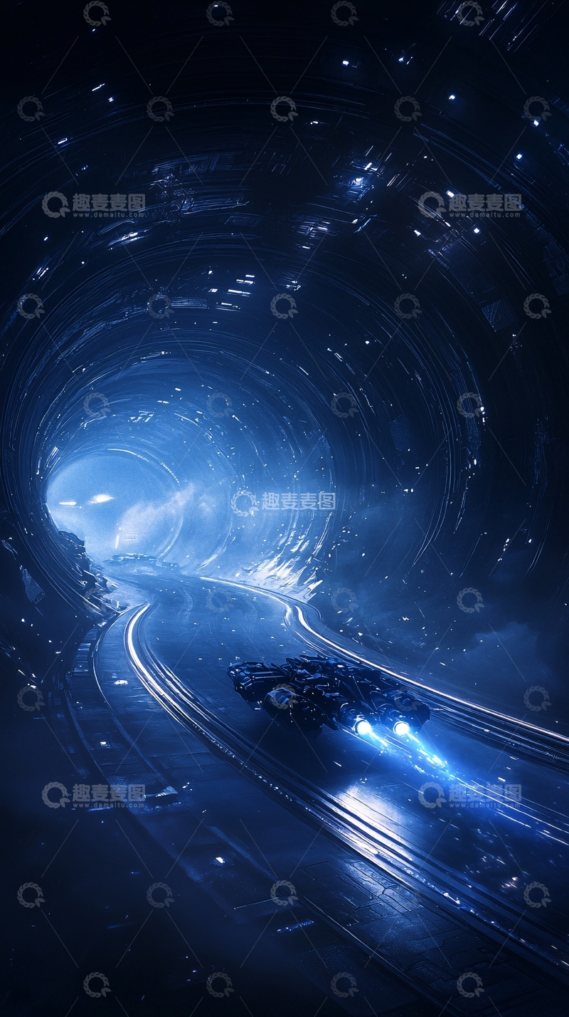 高清大图下载【趣麦麦图】星际隧道中的飞船