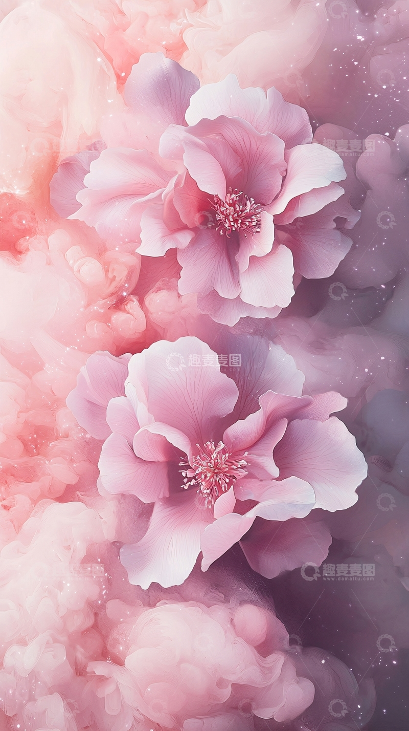 高清大图下载【趣麦麦图】梦幻粉红花朵背景图