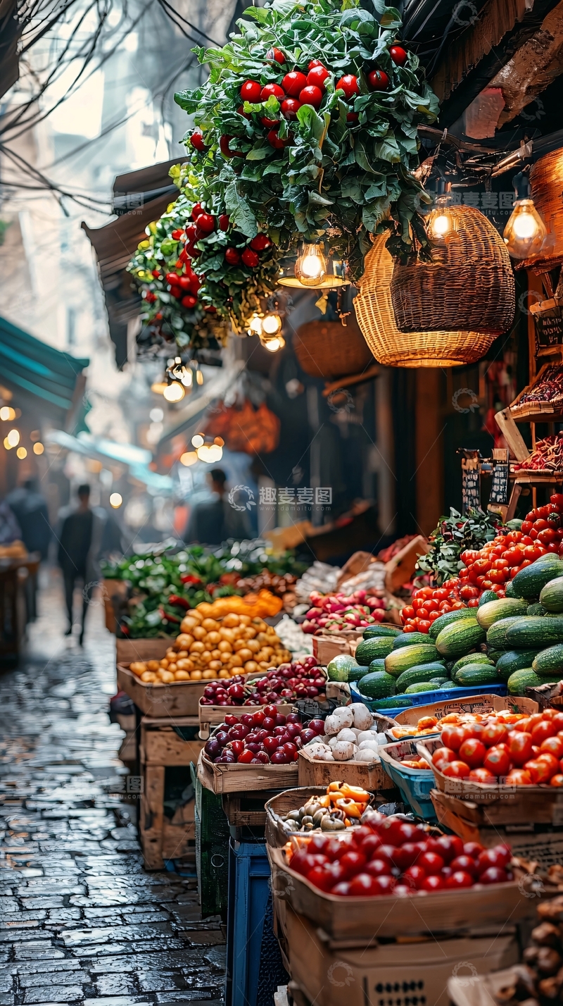 市场上的新鲜蔬菜水果