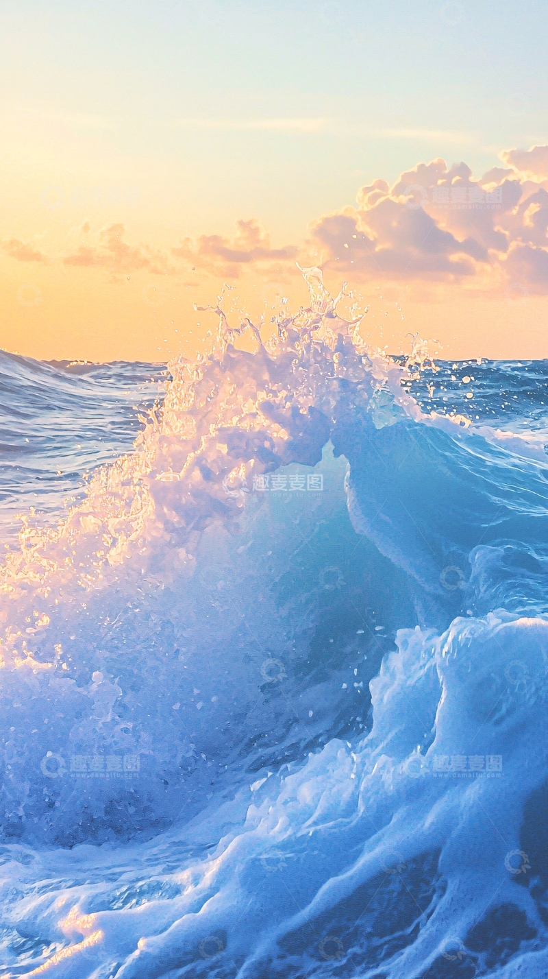 高清大图下载【趣麦麦图】海浪日落美景