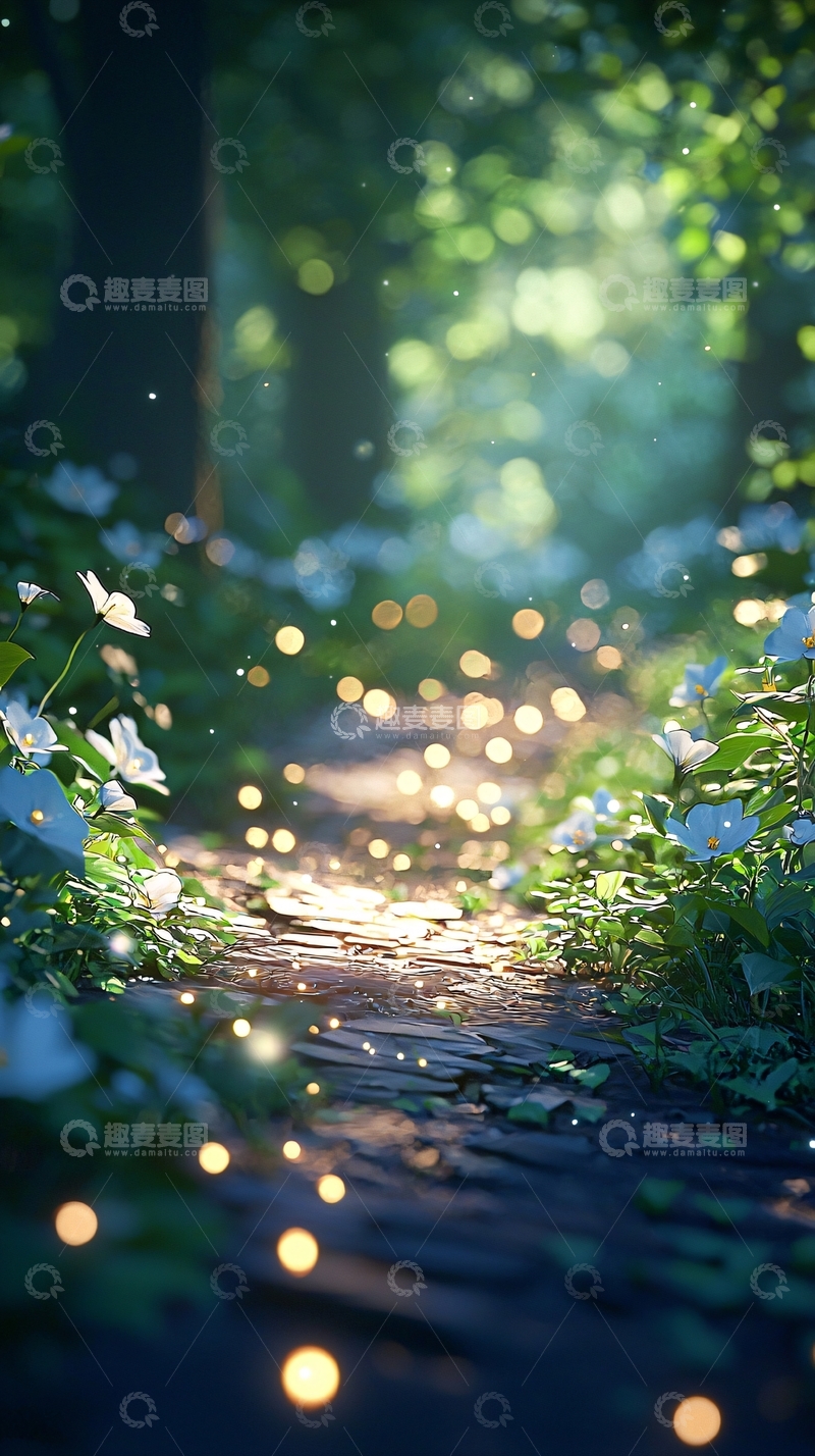 高清大图下载【趣麦麦图】森林小径上的光斑
