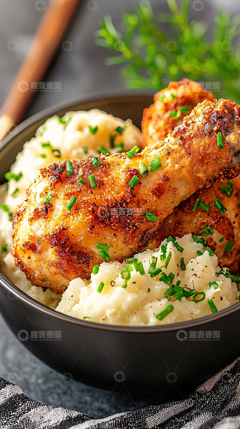 高清大图下载【趣麦麦图】烤鸡腿配土豆泥