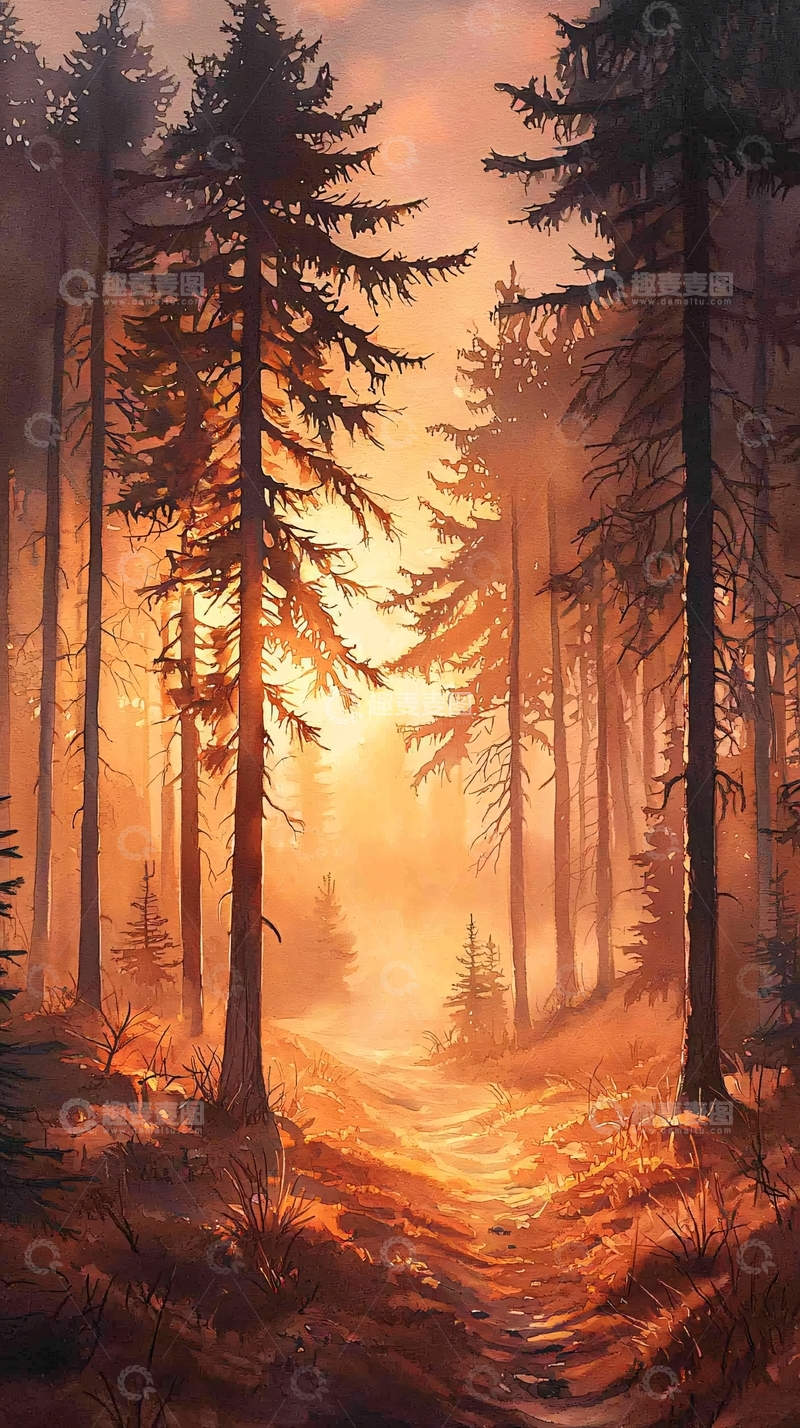 高清大图下载【趣麦麦图】晨光森林小径