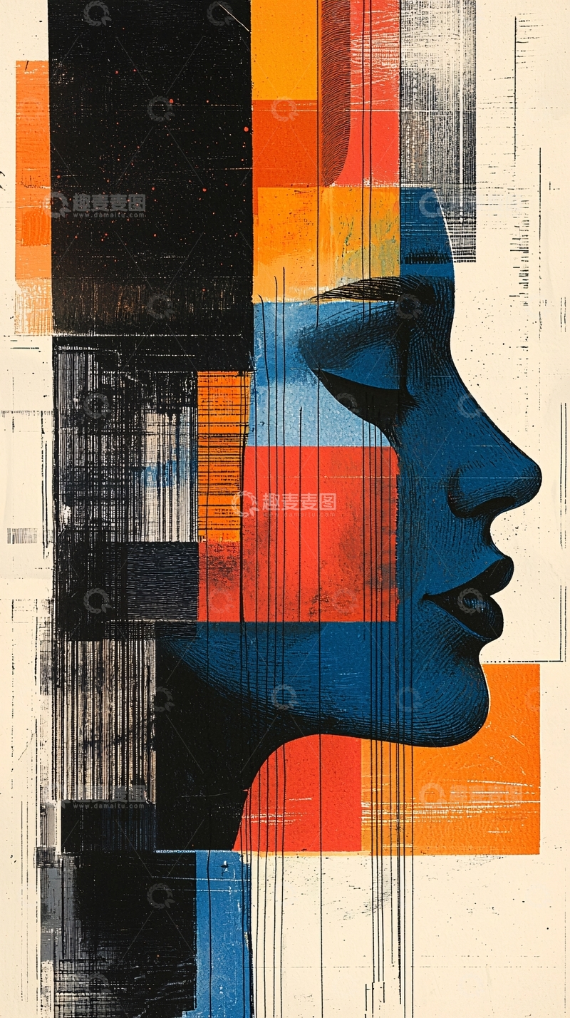 高清大图下载【趣麦麦图】抽象色彩人物侧脸插画