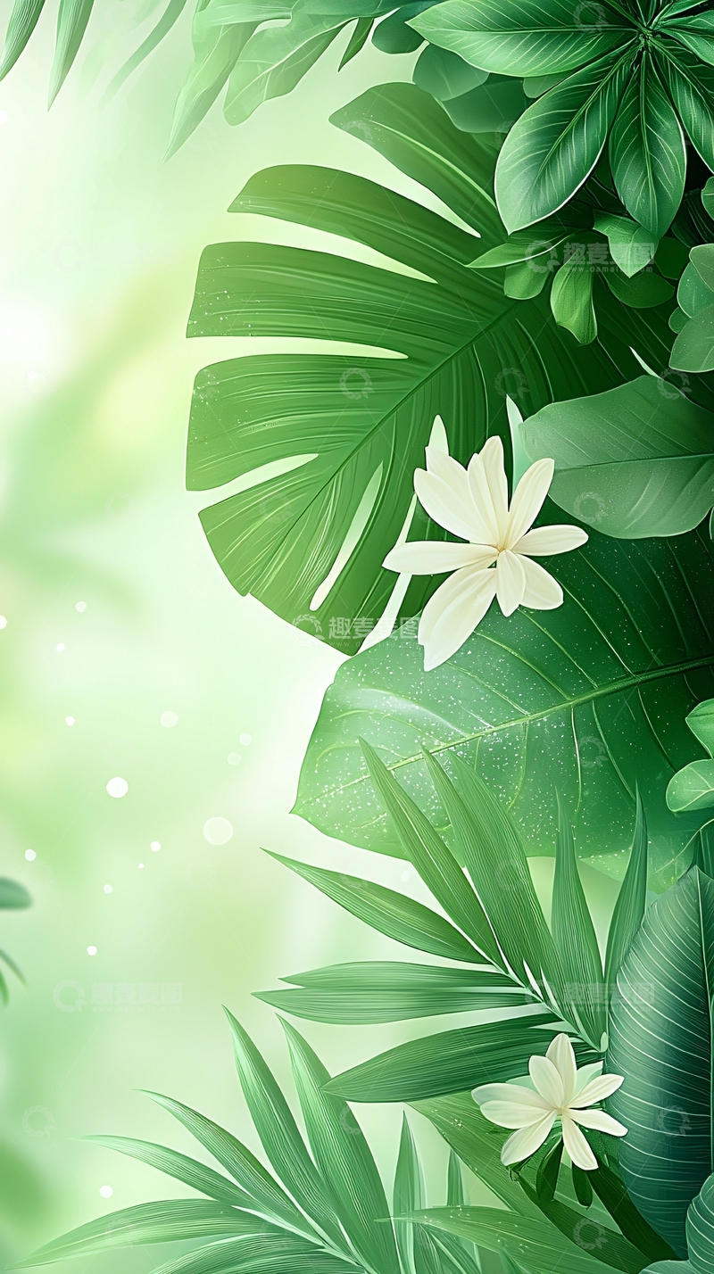 高清大图下载【趣麦麦图】热带植物与花朵背景图