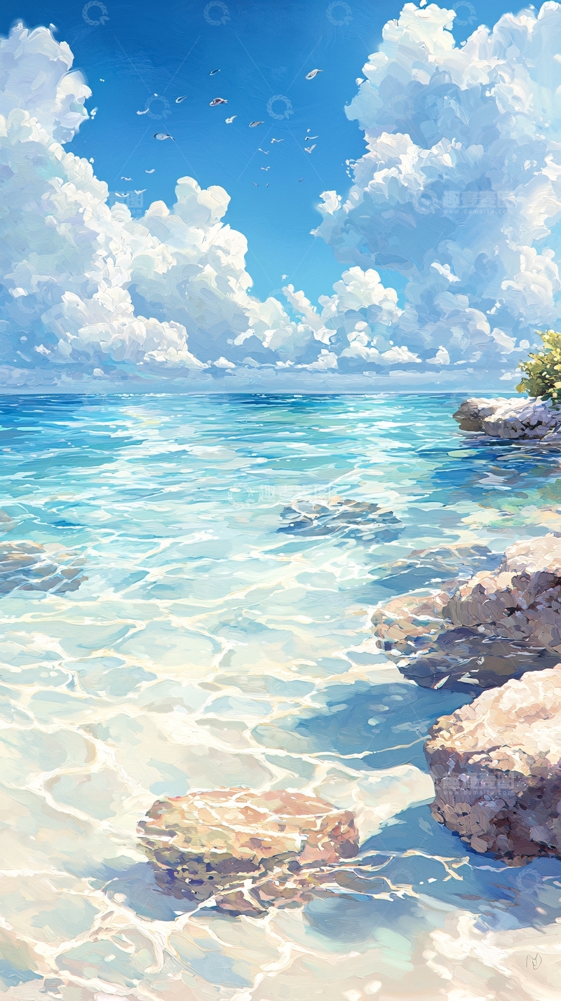 高清大图下载【趣麦麦图】夏日海滩风景画