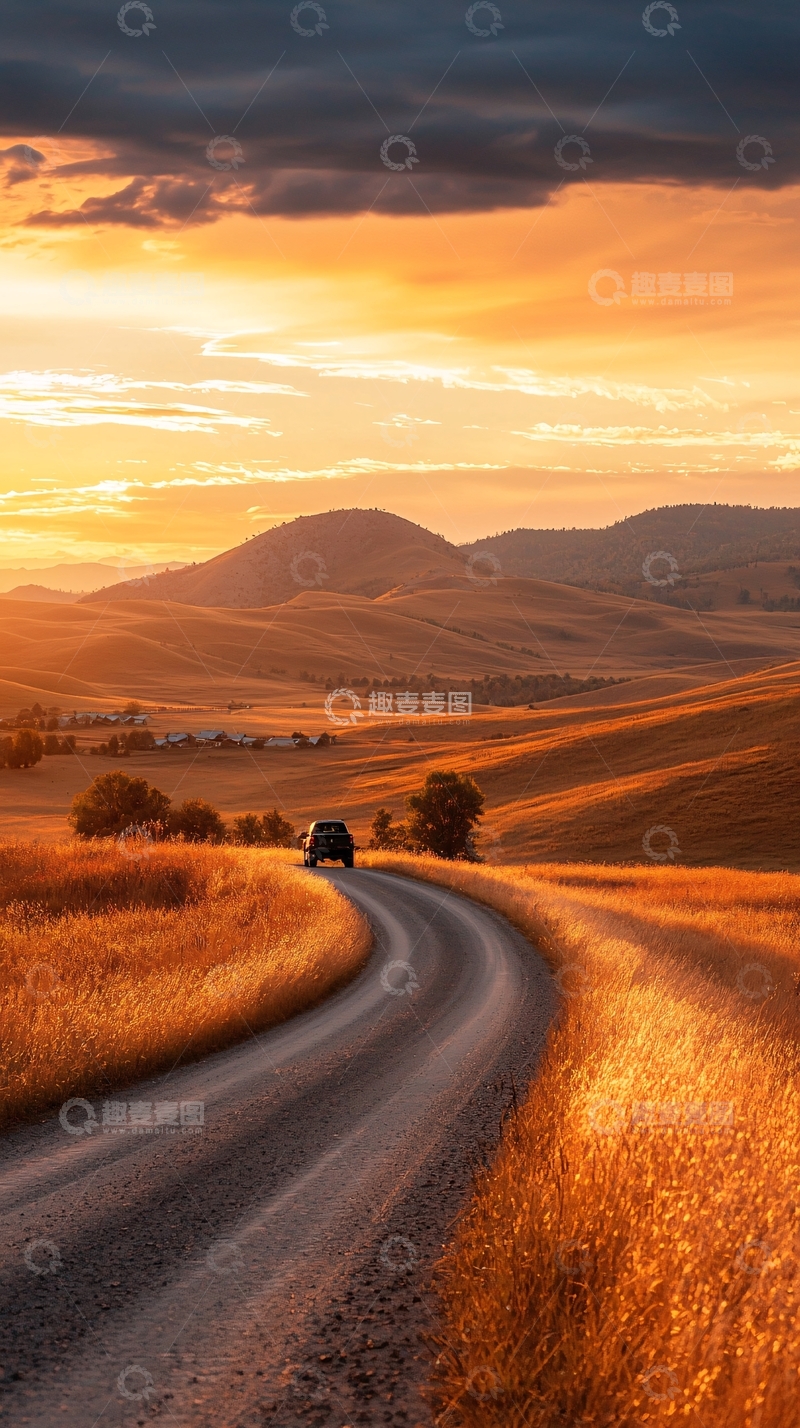 高清大图下载【趣麦麦图】夕阳下的乡村小路