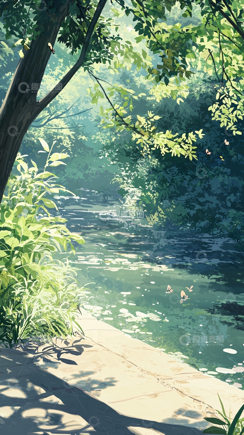 高清大图下载【趣麦麦图】夏日森林小溪风景