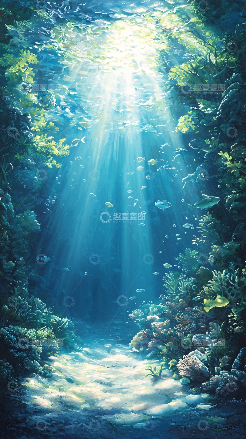 高清大图下载【趣麦麦图】海底阳光穿透珊瑚礁