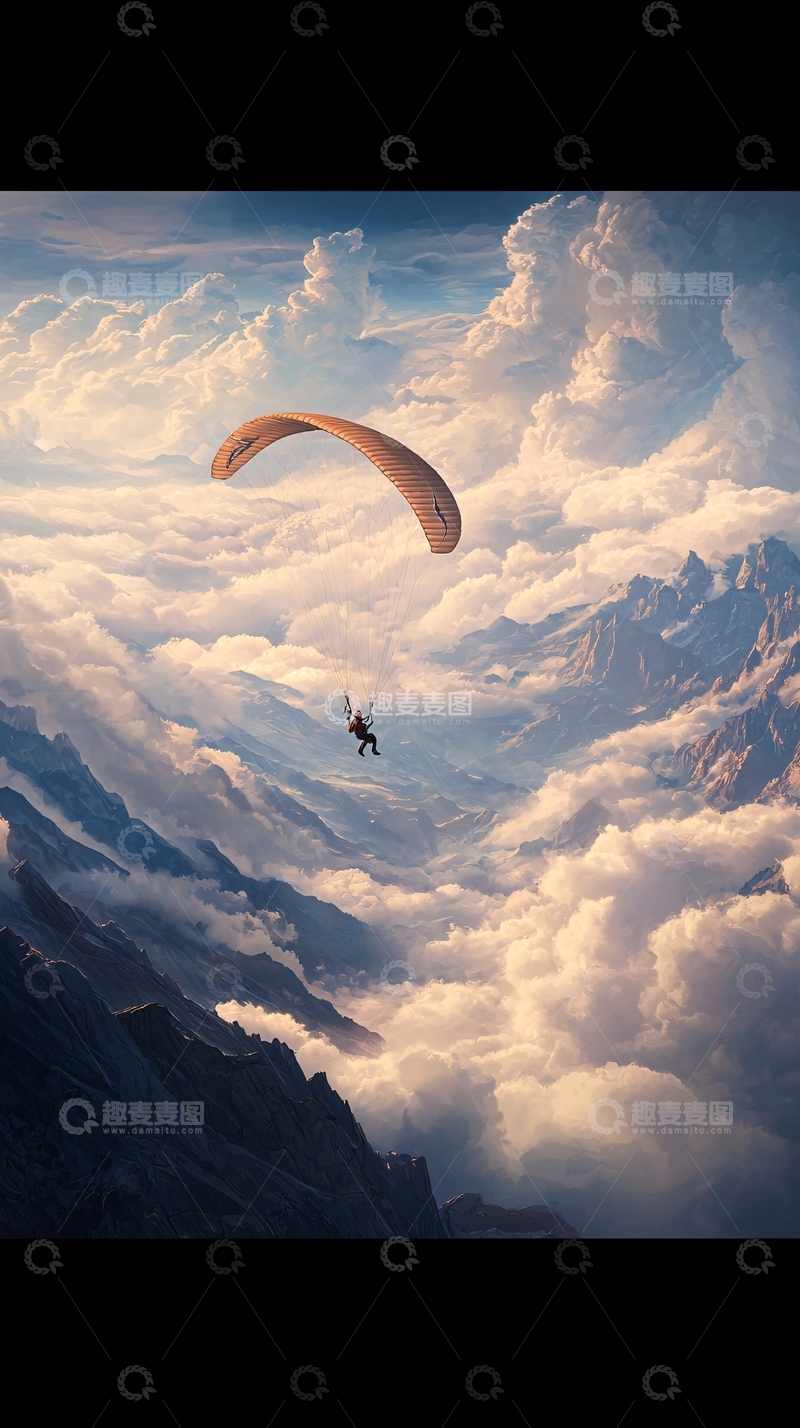 高清大图下载【趣麦麦图】云端滑翔伞飞行者