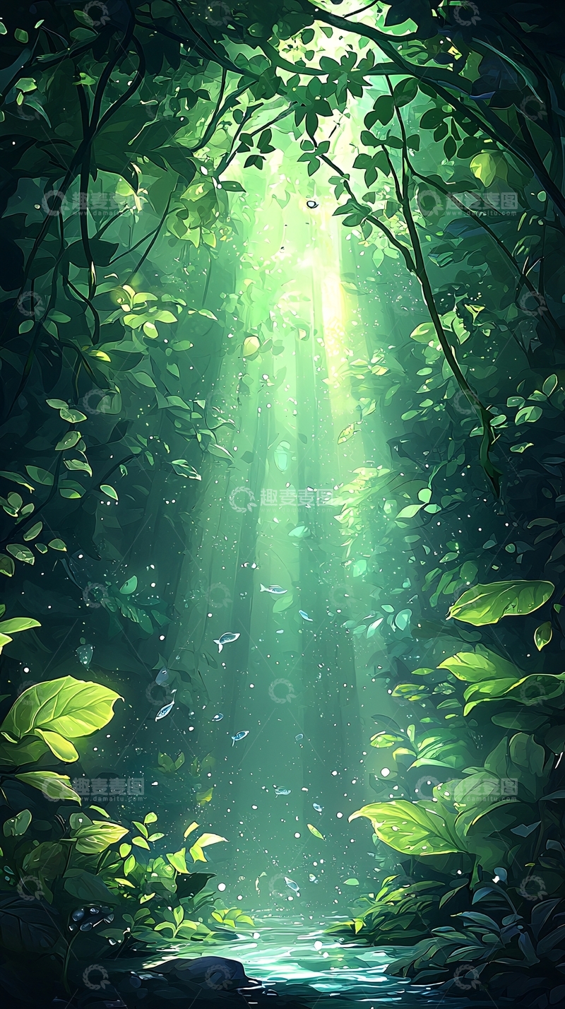 高清大图下载【趣麦麦图】森林中的阳光穿透树叶