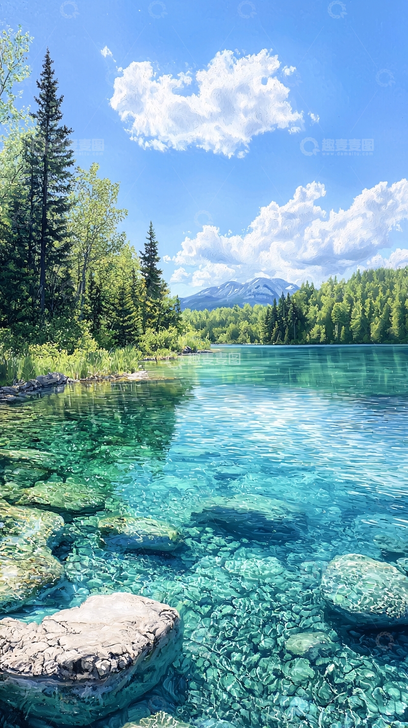 高清大图下载【趣麦麦图】清澈湖水与雪山蓝天