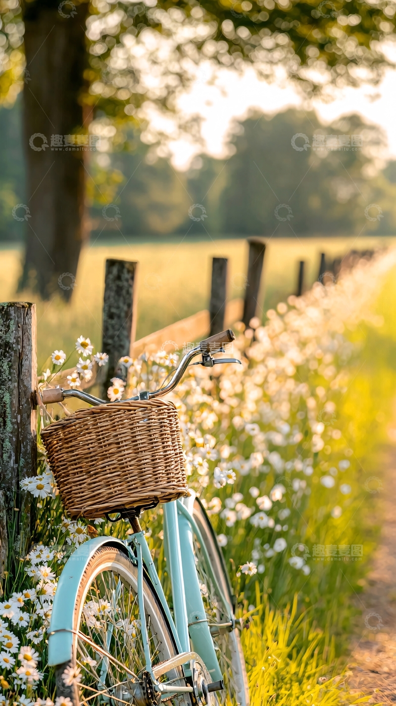 高清大图下载【趣麦麦图】田园自行车与雏菊