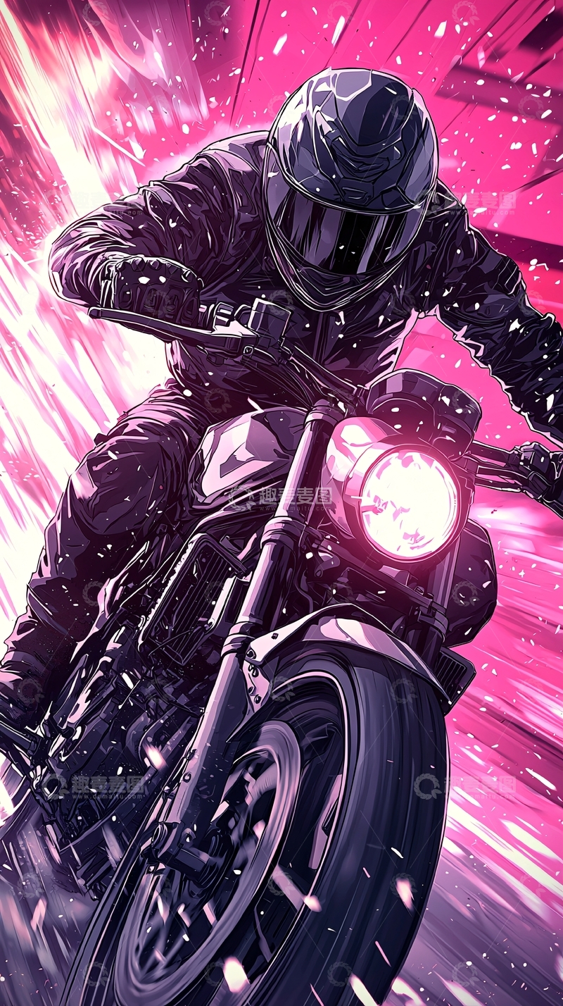 高清大图下载【趣麦麦图】摩托车骑士动态插画