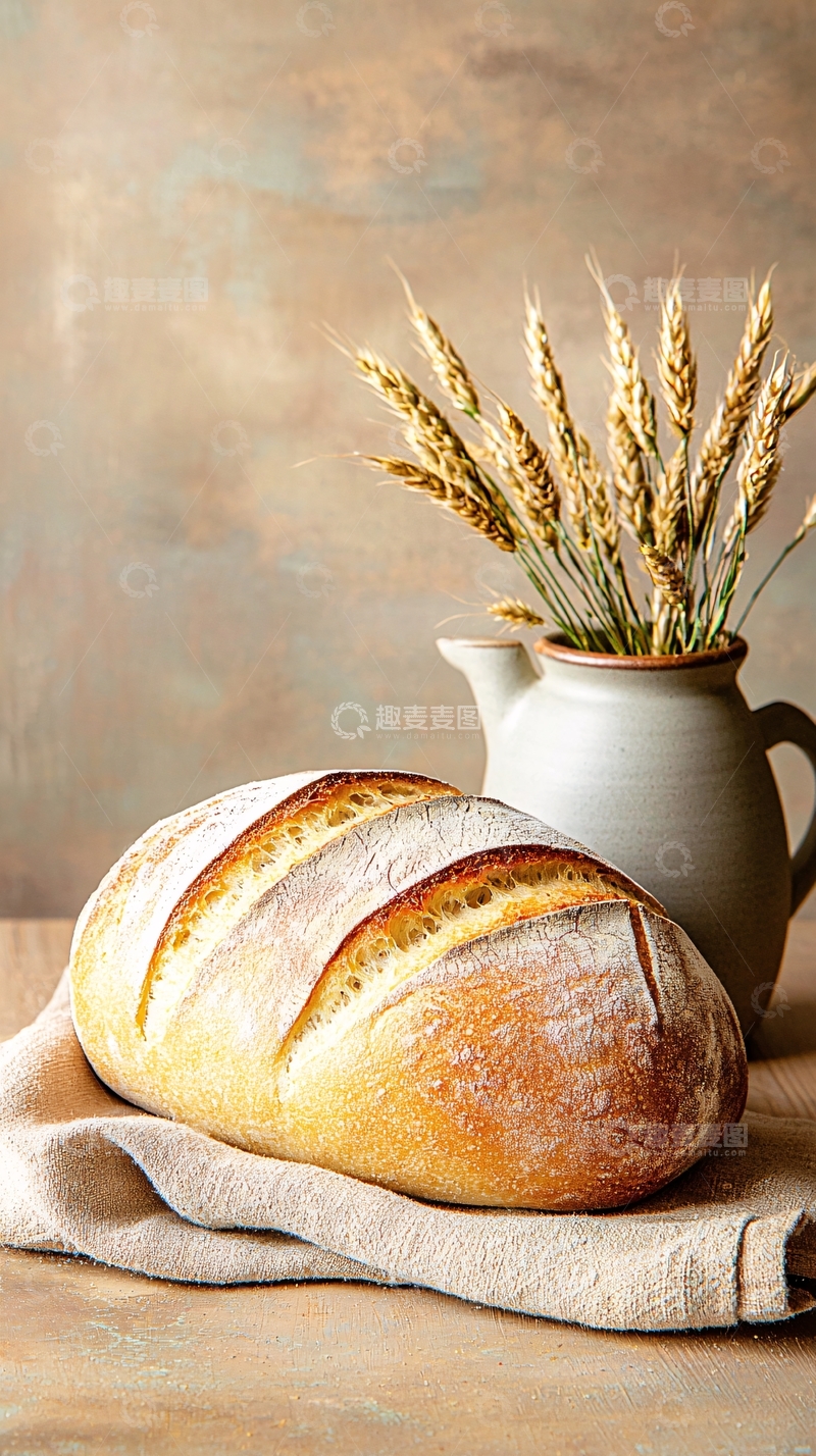 高清大图下载【趣麦麦图】新鲜出炉的手工面包与麦穗装饰