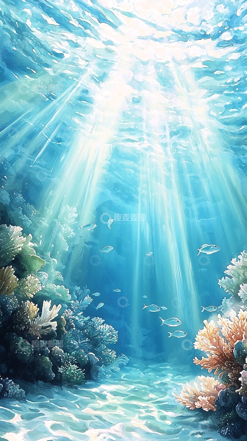 高清大图下载【趣麦麦图】海底阳光下的珊瑚礁