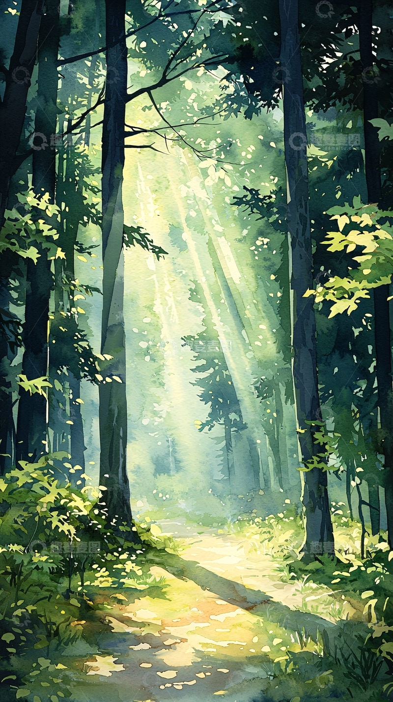 高清大图下载【趣麦麦图】森林中的阳光小径