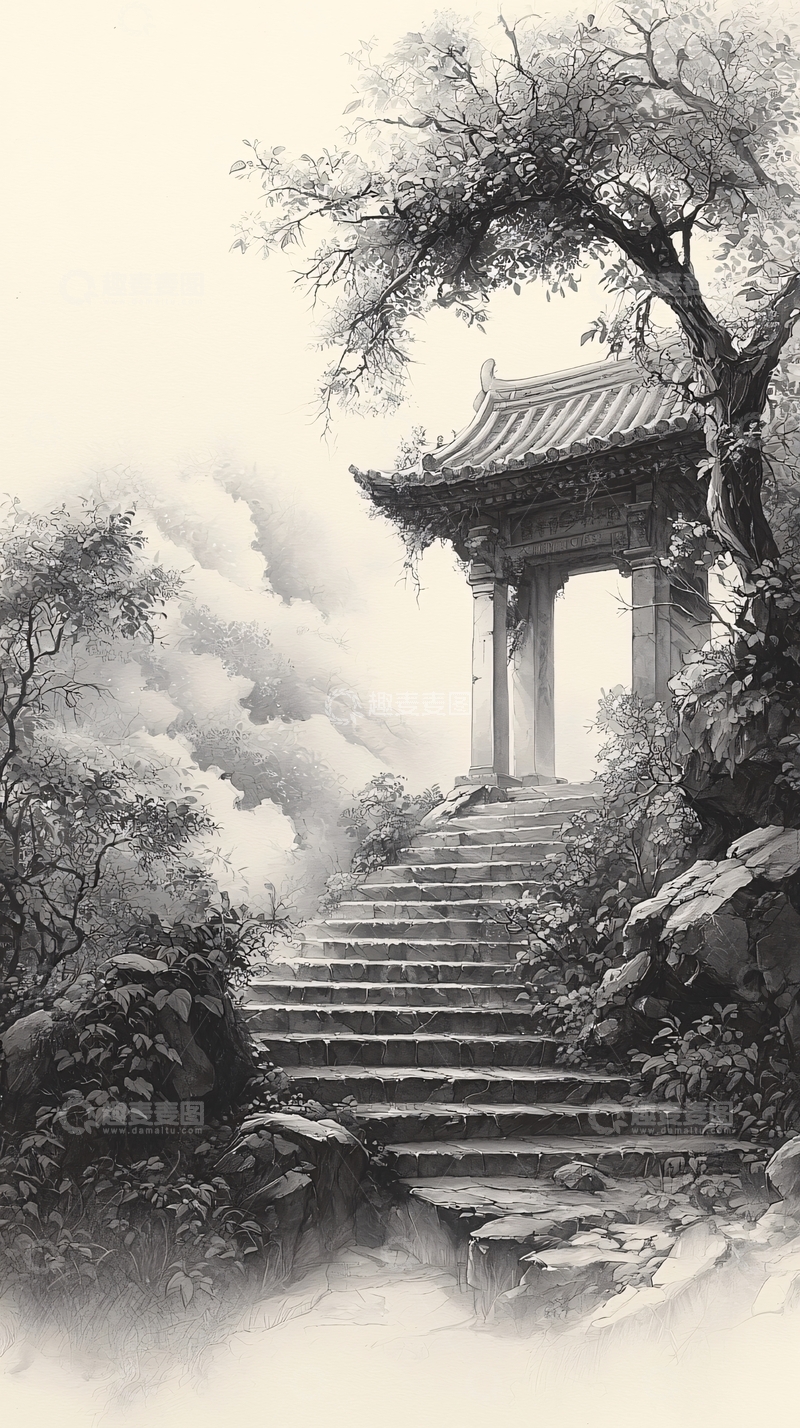 高清大图下载【趣麦麦图】古亭石阶自然风光