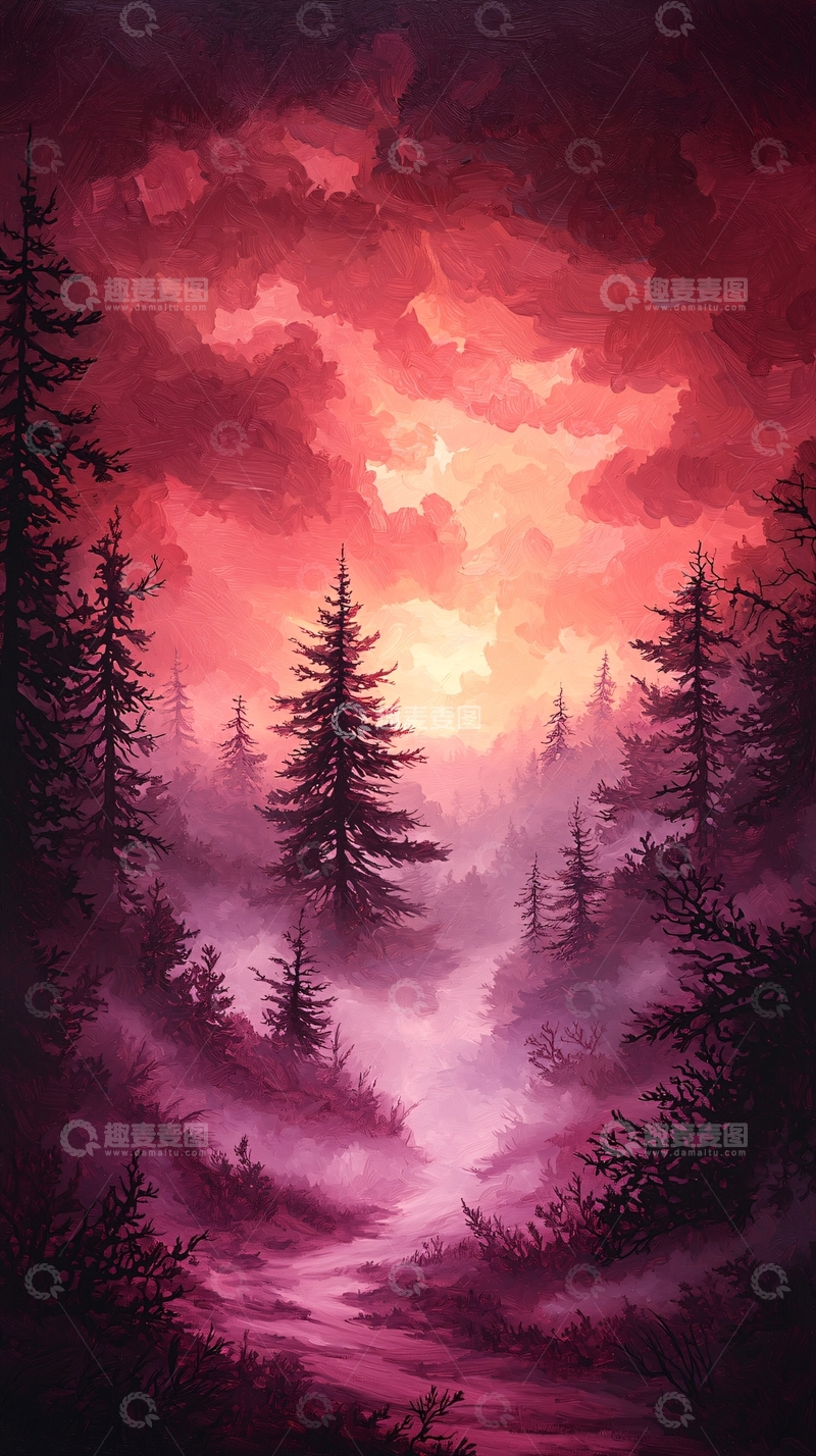 高清大图下载【趣麦麦图】梦幻森林晨雾