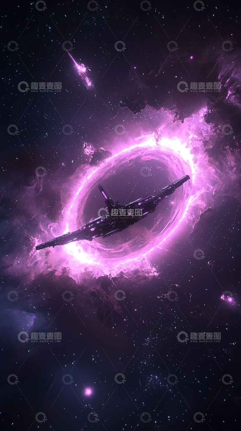 高清大图下载【趣麦麦图】星际穿梭：宇宙飞船穿越星云