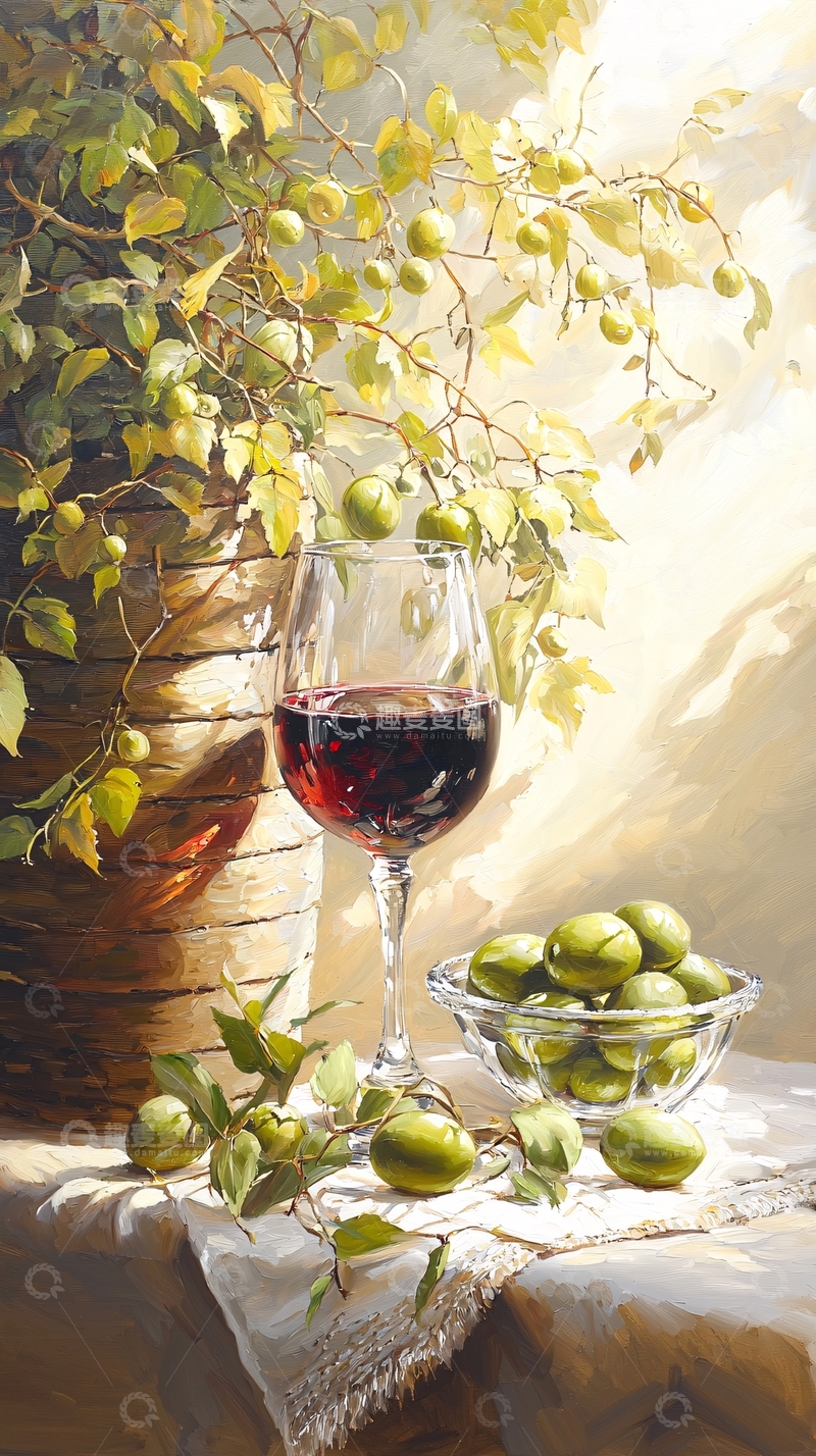 高清大图下载【趣麦麦图】葡萄与红酒静物画