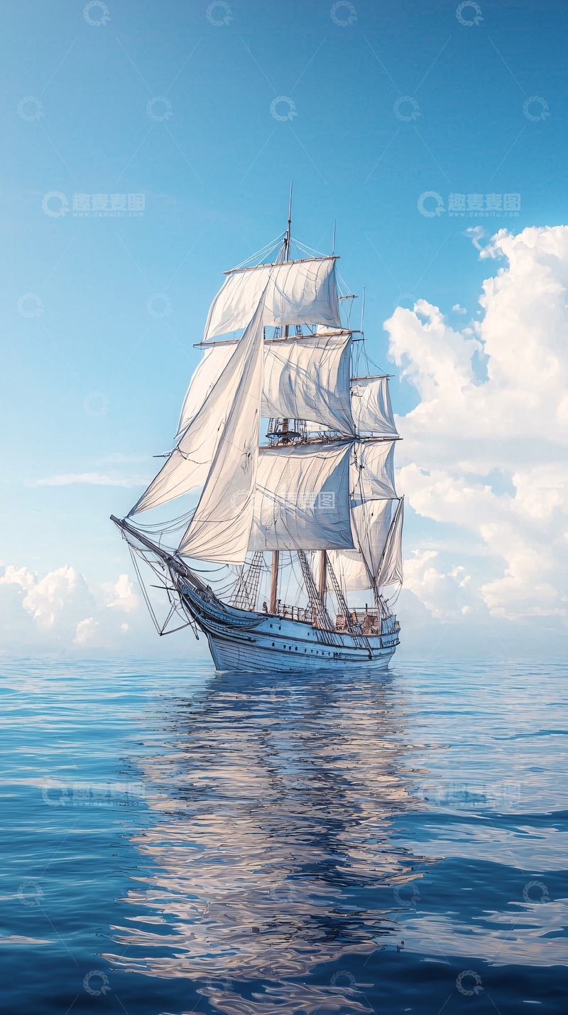 高清大图下载【趣麦麦图】风帆船在宁静海面上航行