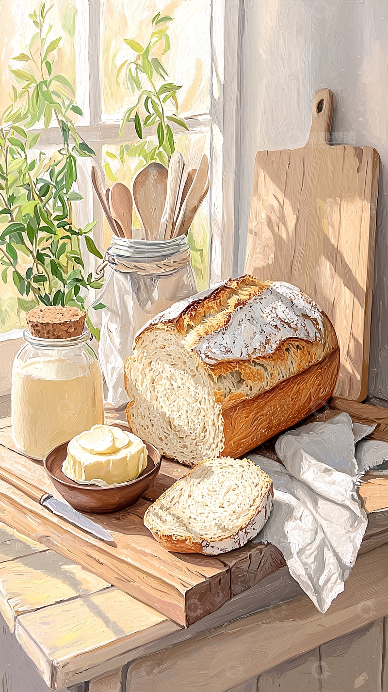 高清大图下载【趣麦麦图】面包与黄油的温馨早餐