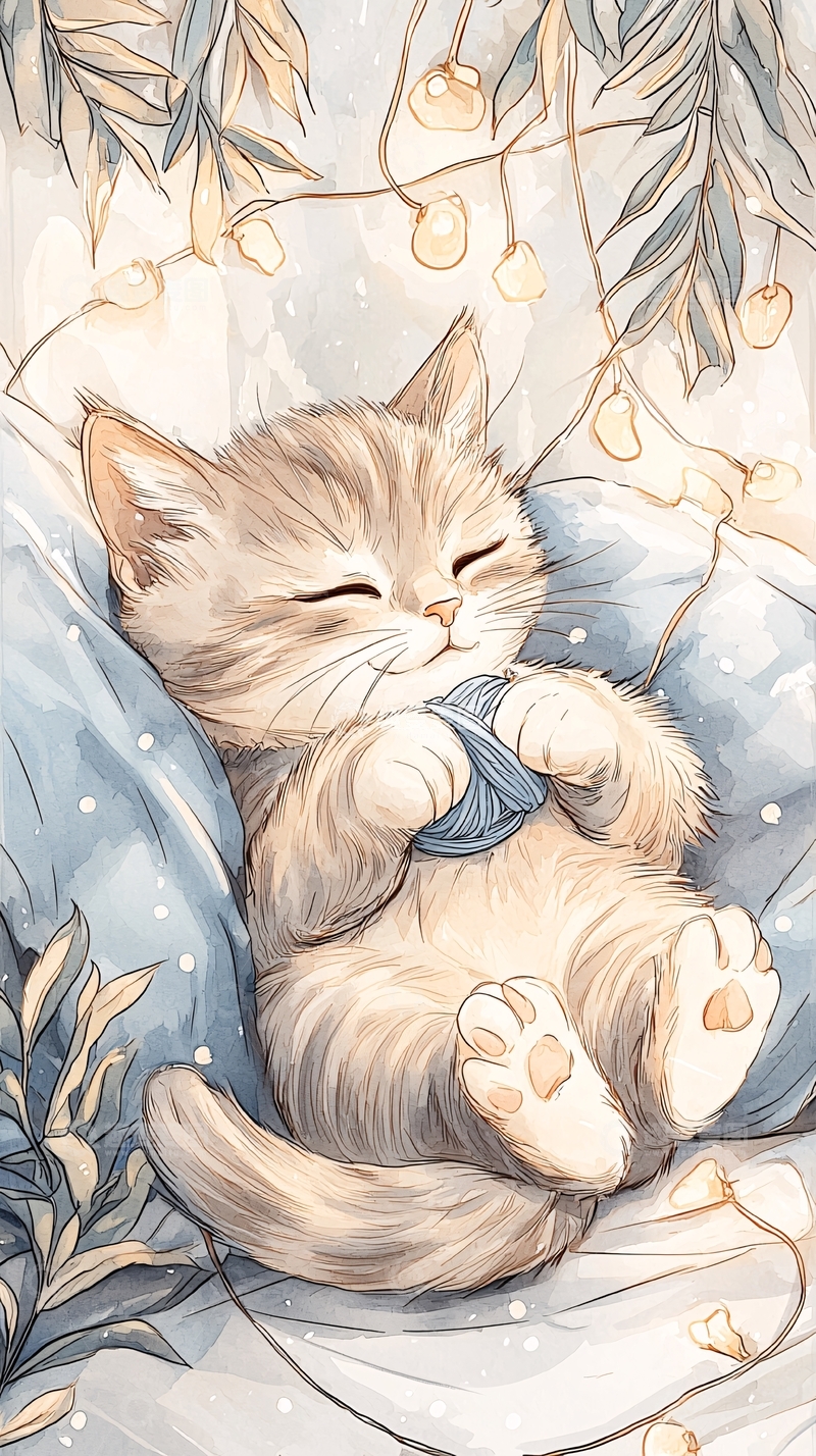 高清大图下载【趣麦麦图】冬日小猫温馨睡梦
