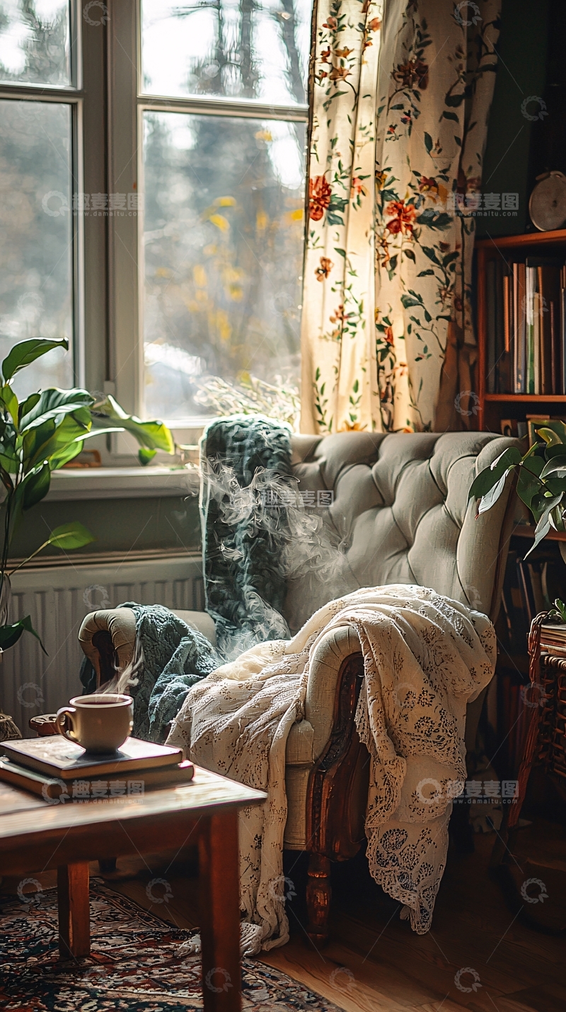 高清大图下载【趣麦麦图】温暖阳光下的舒适客厅