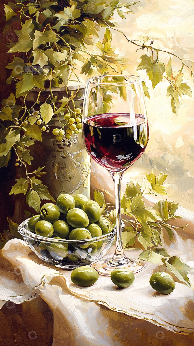 高清大图下载【趣麦麦图】葡萄与红酒静物画