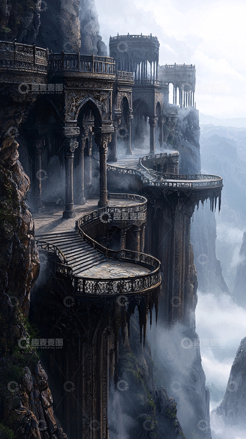 高清大图下载【趣麦麦图】悬崖上的奇幻宫殿