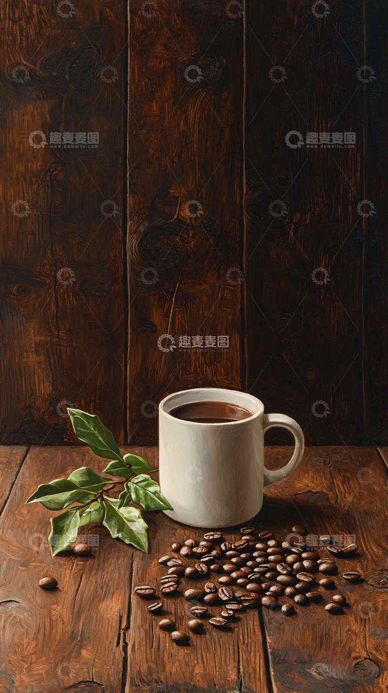 高清大图下载【趣麦麦图】咖啡杯与咖啡豆的艺术画作