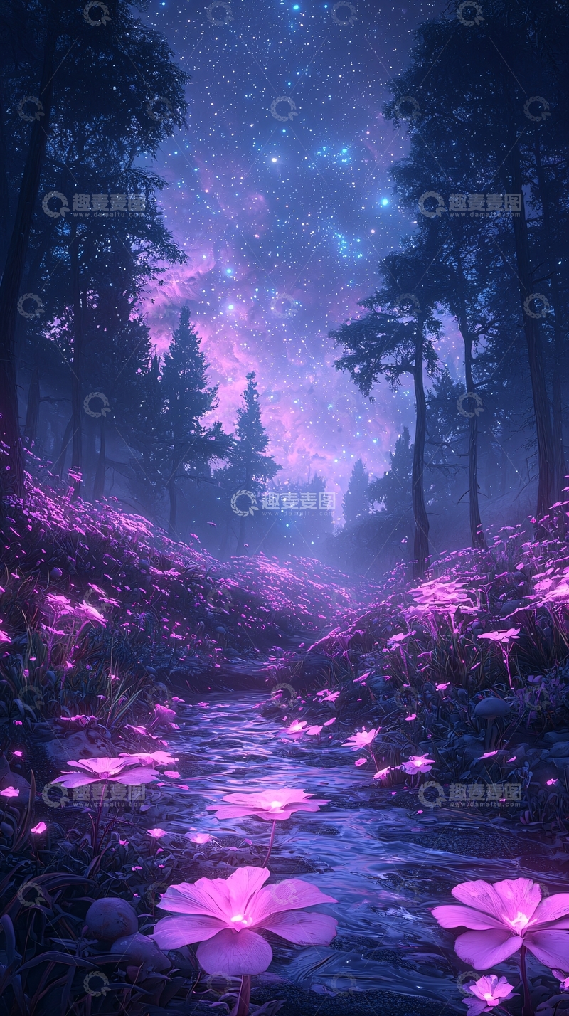 高清大图下载【趣麦麦图】梦幻森林夜景