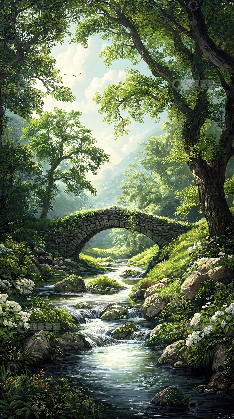 高清大图下载【趣麦麦图】石桥流水自然风光