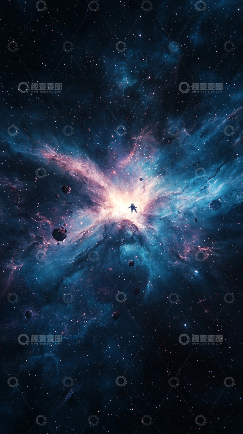 高清大图下载【趣麦麦图】宇宙星云与太空漫步者