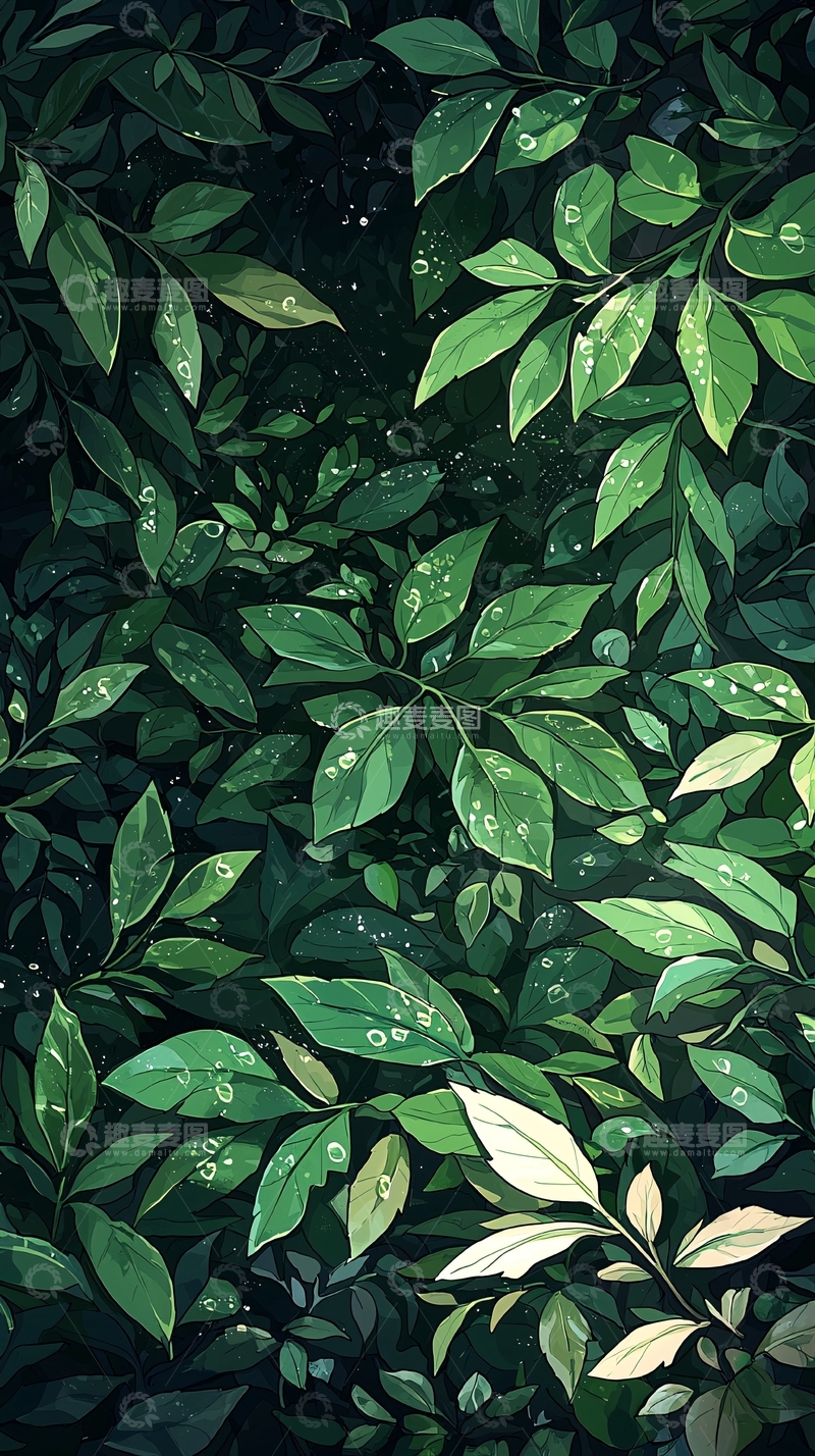 高清大图下载【趣麦麦图】深林中的绿叶背景图