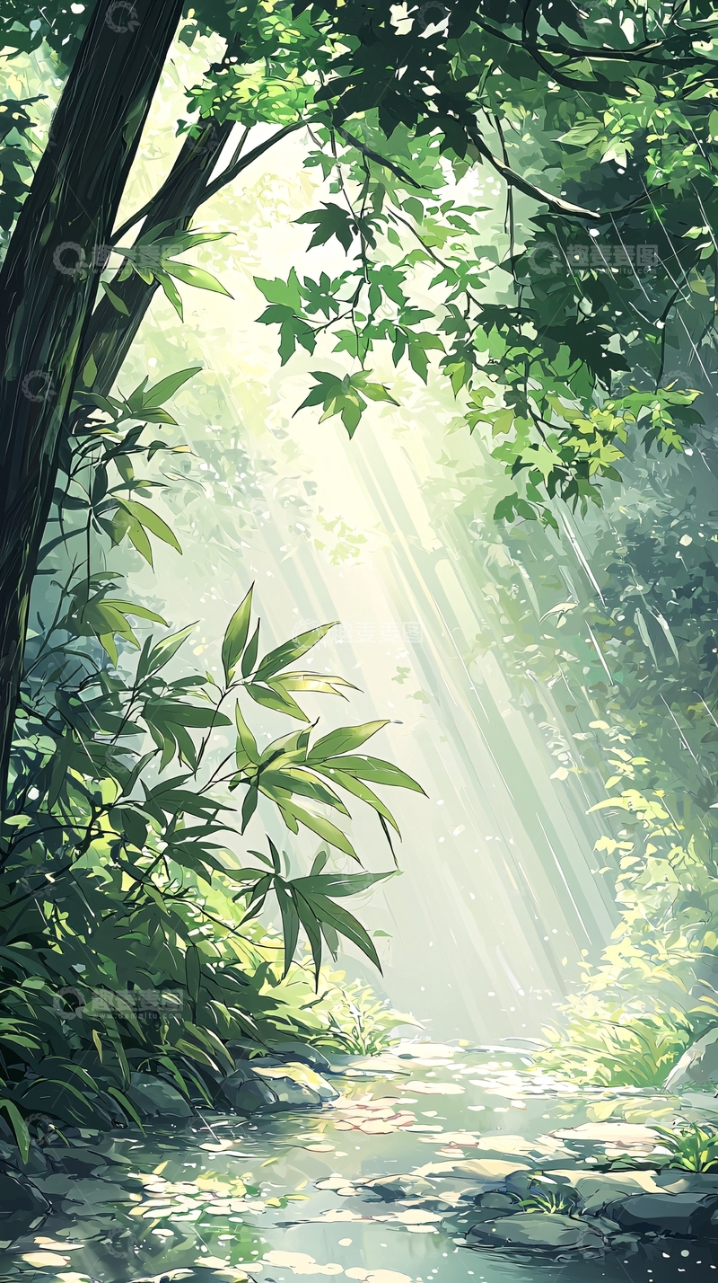 高清大图下载【趣麦麦图】森林中的阳光小溪